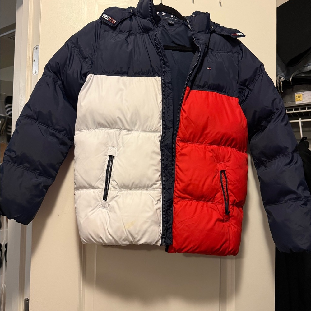 Tommy Hilfiger Navy, White, and Red Puffer Jacket